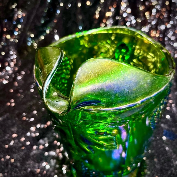 Vintage Carnival Glass Pitcher Harvesting EmeraldGreen to Blue Iridescent - Picture 11 of 12